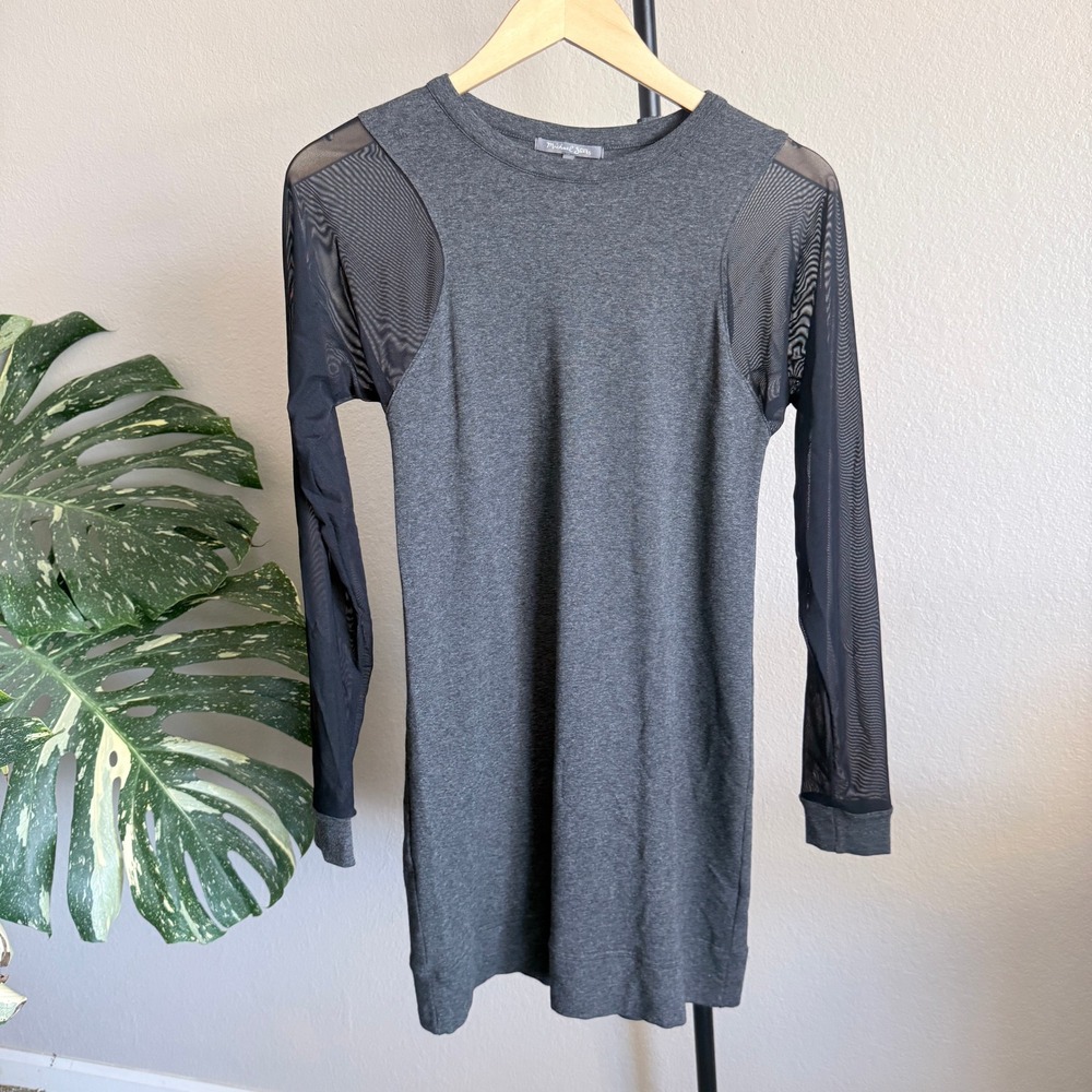 Michael Stars Gray Black Mesh Long Sleeve Mini Dress Tunic Womens Small